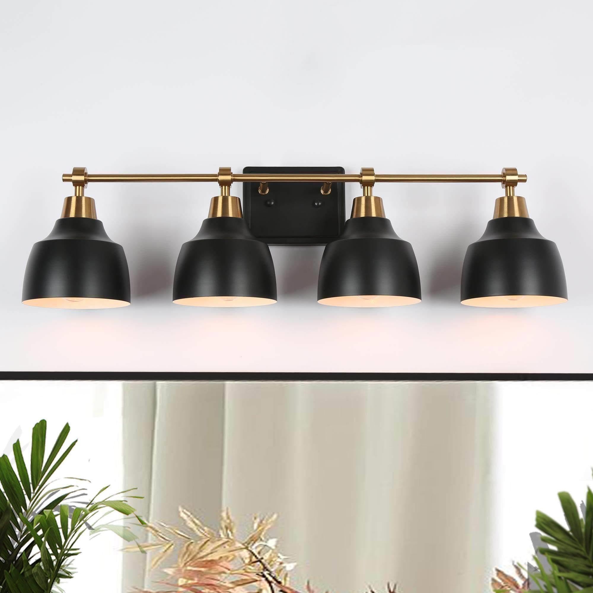KSANA Bathroom Light Fixtures, 4-Light Black Bathroom Vanity Lights with Gold Socket, 29’’ Modern Farmhouse Bathroom Lighting Lights Over Mirror with Black Metal Shade