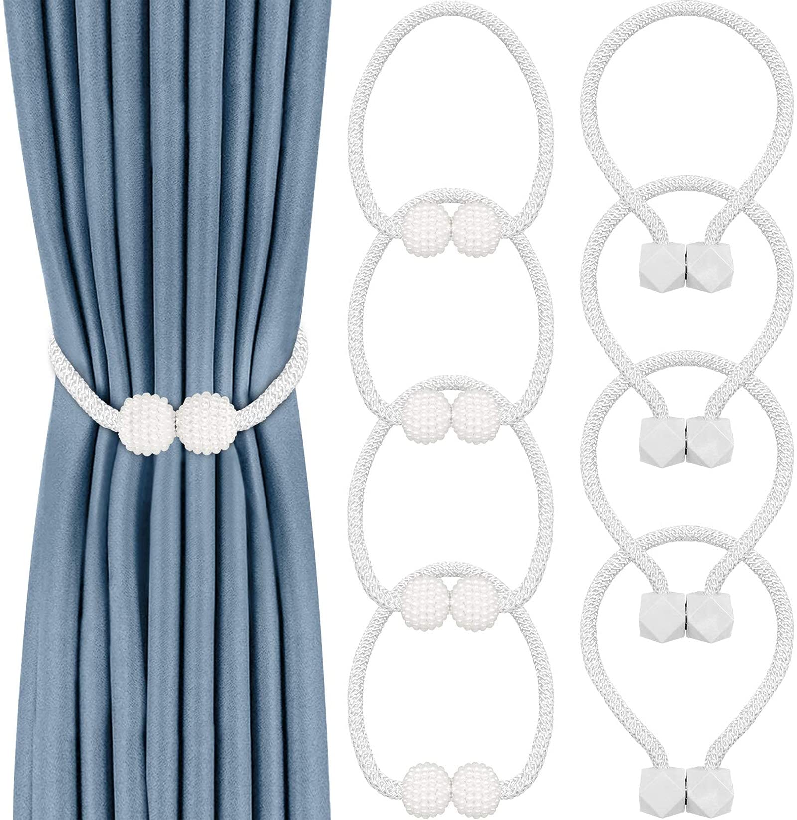 Lyspace 8 PCS Magnetic Curtain Tiebacks,Convenient Drape Tie Backs Decorative Curtain Holdbacks Holder Curtain Tiebacks for Window Draperies Square and Pearl Shape