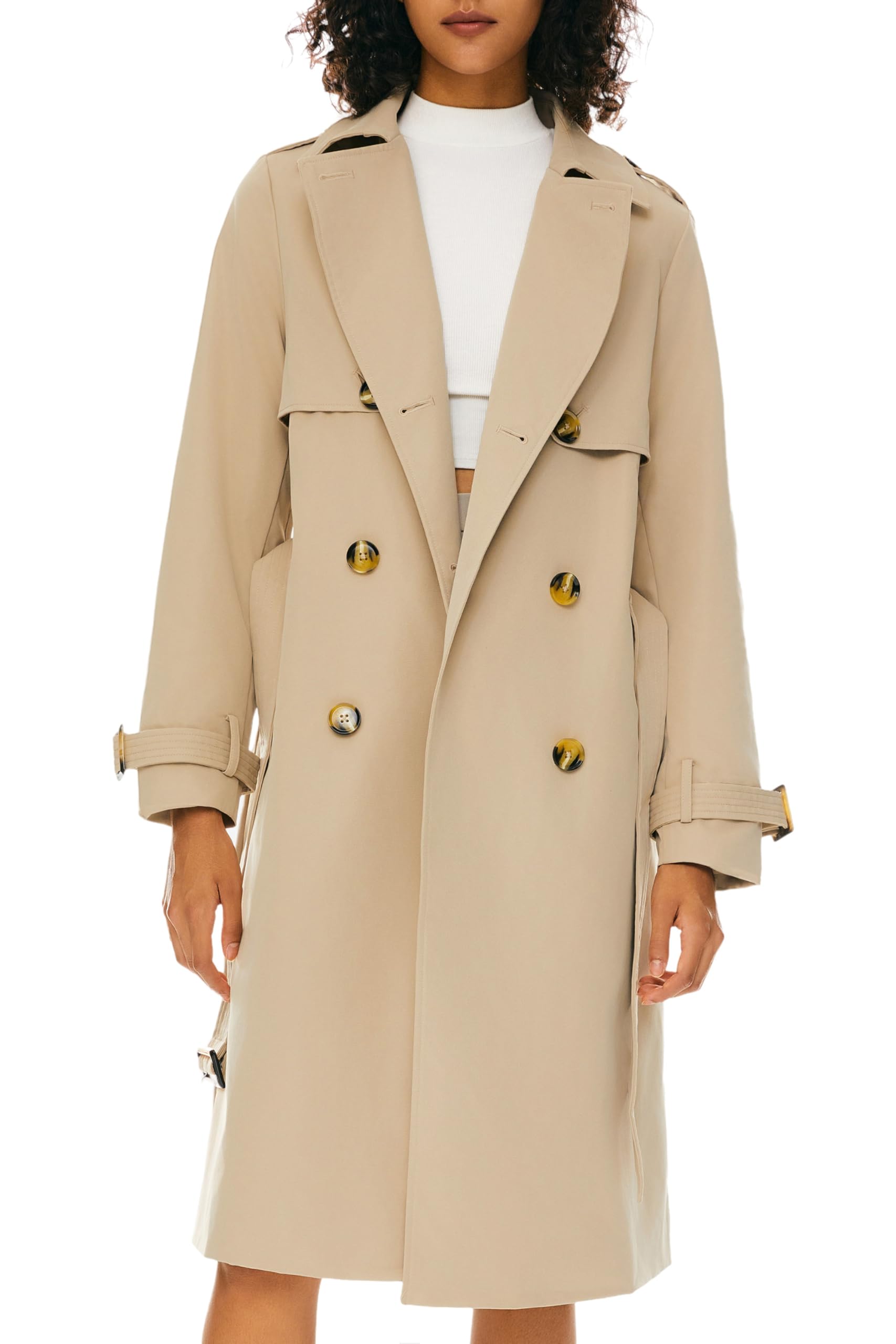 Orolay Women's 3/4 Length Double Breasted Trench Coat Lapel Jacket with Belt