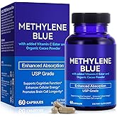 Methylene Blue Pharmaceutical Grade Supplement, Capsules with Vitamin C + Cocoa Powder for Enhanced Absorption, Supports Memory, Focus, Clarity, Cognitive Function & Energy, 60 Capsules