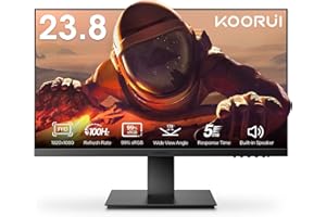 KOORUI 24 inch Gaming Monitor FHD 1920x1080, 100Hz, Built-in Speakers, Adaptive Sync Compatible, Frameless, 75x75mm VESA Mountable, Tilt Adjustable, HDMI/VGA Ports, Black