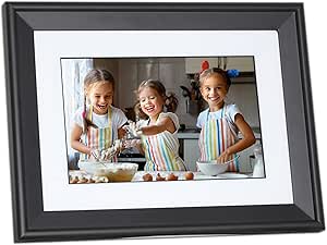 PhotoSpring Portable 10in 16GB Premium WiFi Digital Picture Frame, Battery, Touchscreen, Send Photos/Videos by Email, App, or Web, White/Removable Black Frame