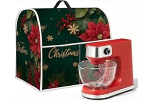 SEEWAN 6-8 Quart Christmas Stand Mixer Cover Kitchen Dust Cover Compatible for Stand Mixer Cloth Covers with Storage Pockets (A Poinsettia)