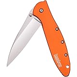 Kershaw Leek, Orange Pocket Knife (1660OR), 3” Bead-Blasted High-Performance Sandvik 14C28N Steel Blade, Orange Anodized Aluminum Handle, SpeedSafe Assisted Opening, Liner and Tip Lock Slider; 2.4 OZ