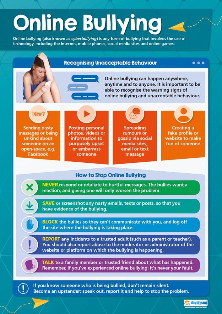 Online Bullying | Online Safety Posters | Laminated Gloss Paper measuring 850mm x 594mm (A1) | Internet Safety Class Posters | Education Charts by Daydream Education