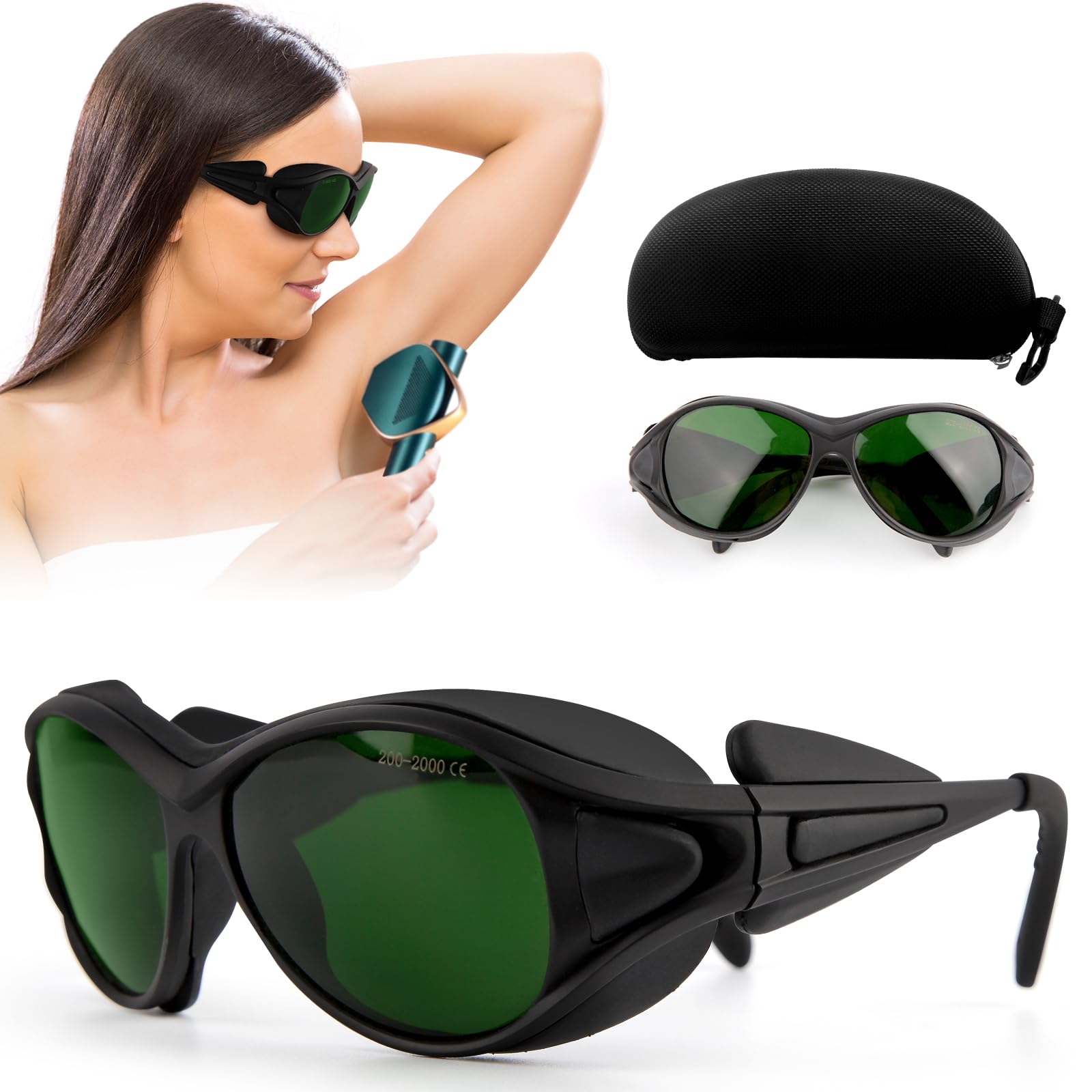 red mitochondria Safety Glasses, IPL 200-2000nm UV Protection Glasses, Infrared Protection Glasses, Laser Safety Glasses for Red Light Therapy, IPL Hair Removal, Laser Cosmetology, and Tanning Beds