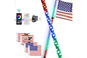 UNI-SHINE 2PCS 3FT LED Whip Lights with Spring Base Spiral RGB Chasing Lights with APP & Remote Control, Music Antenna Whip Light for Can-Am UTV ATV RZR Can-Am SXS Polaris Offroad Truck