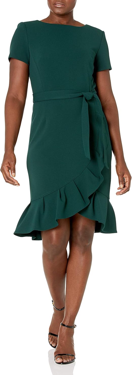 Calvin Klein Women's Ruffle Hem Belted Dress, MALACHITE, 6 Amazon.co