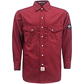 BOCOMAL FR Shirts for Men Printed Plaid Flame Resistant Clothing 6.5oz Cotton Button Up Welding Shirts NFPA2112 CAT2
