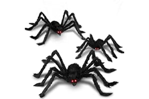 Chermory Halloween Giant Spider Decorations: 35/49/79 Inches Large Fake Scary Hairy - 3PCS Huge Plush Toy Props for Indoor Outdoor Creepy Lawn Garden Decor Black