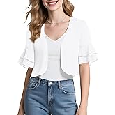 Urban CoCo Women's Sheer Chiffon Bolero Shrug Ruffle Short Sleeve Open Front Cropped Cardigan for Dresses