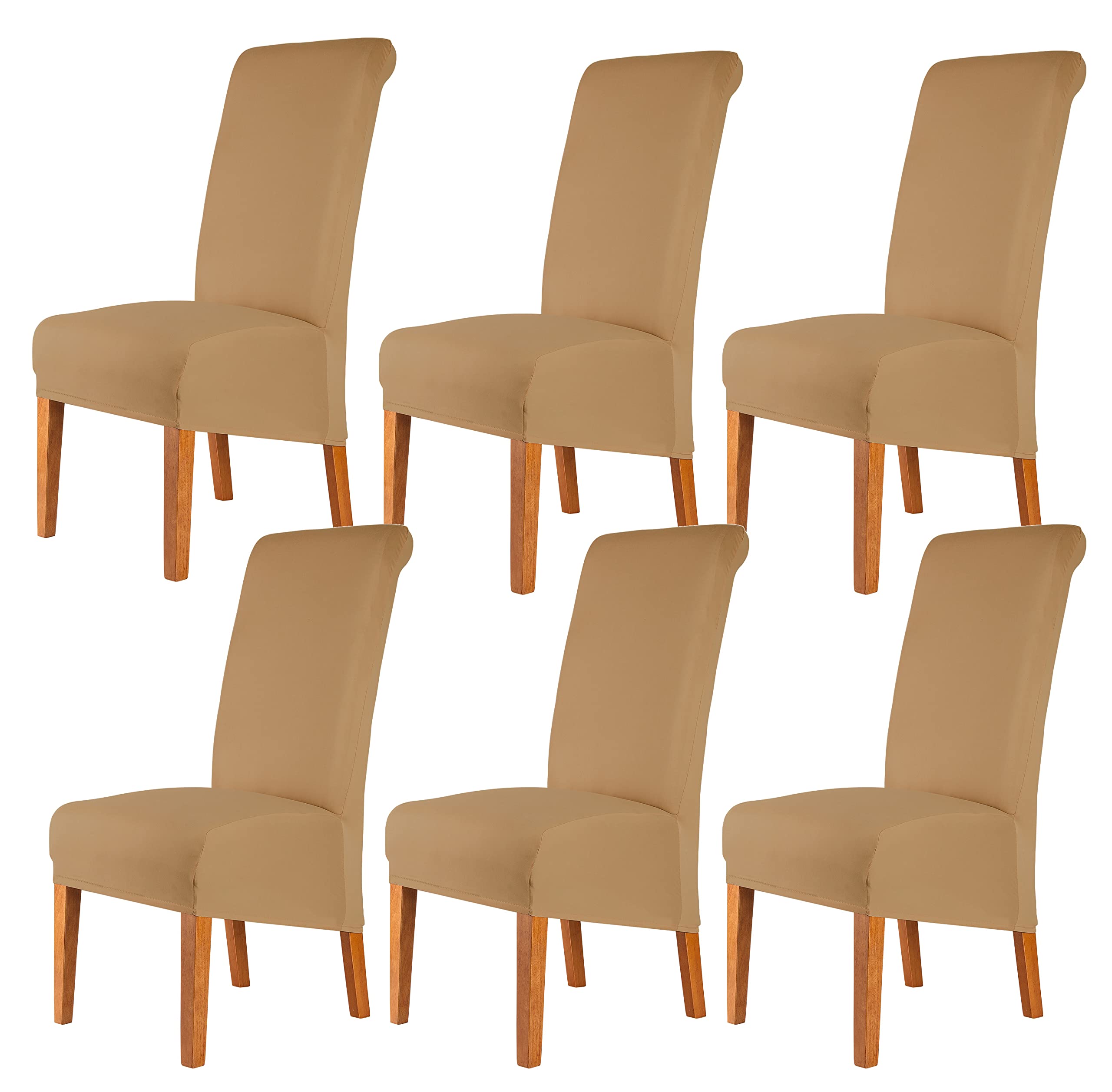 CMAKER High Back Chair Covers Stretch Spandex Fabric Chair Slipcover Seat Cover for Home Washable Removable Parsons Chair Protector Dining Room Kitchen Hotel,Set of 6,Camel