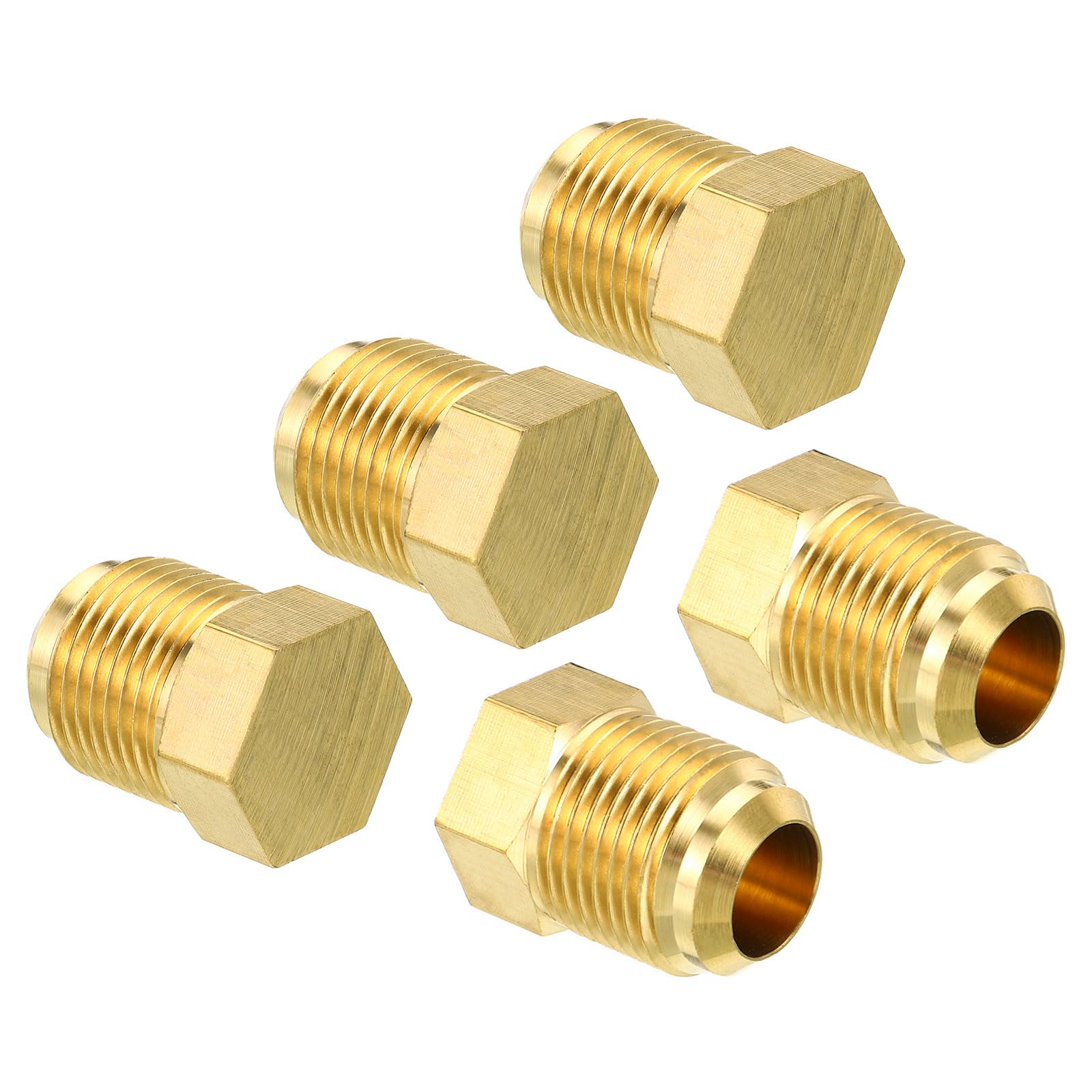 PATIKIL Male 5/8" Brass Seal Plug, 5 Pack SAE Flare Tube Fitting 45 Degree Hex Pipe Fittings for Air Conditioner Refrigeration
