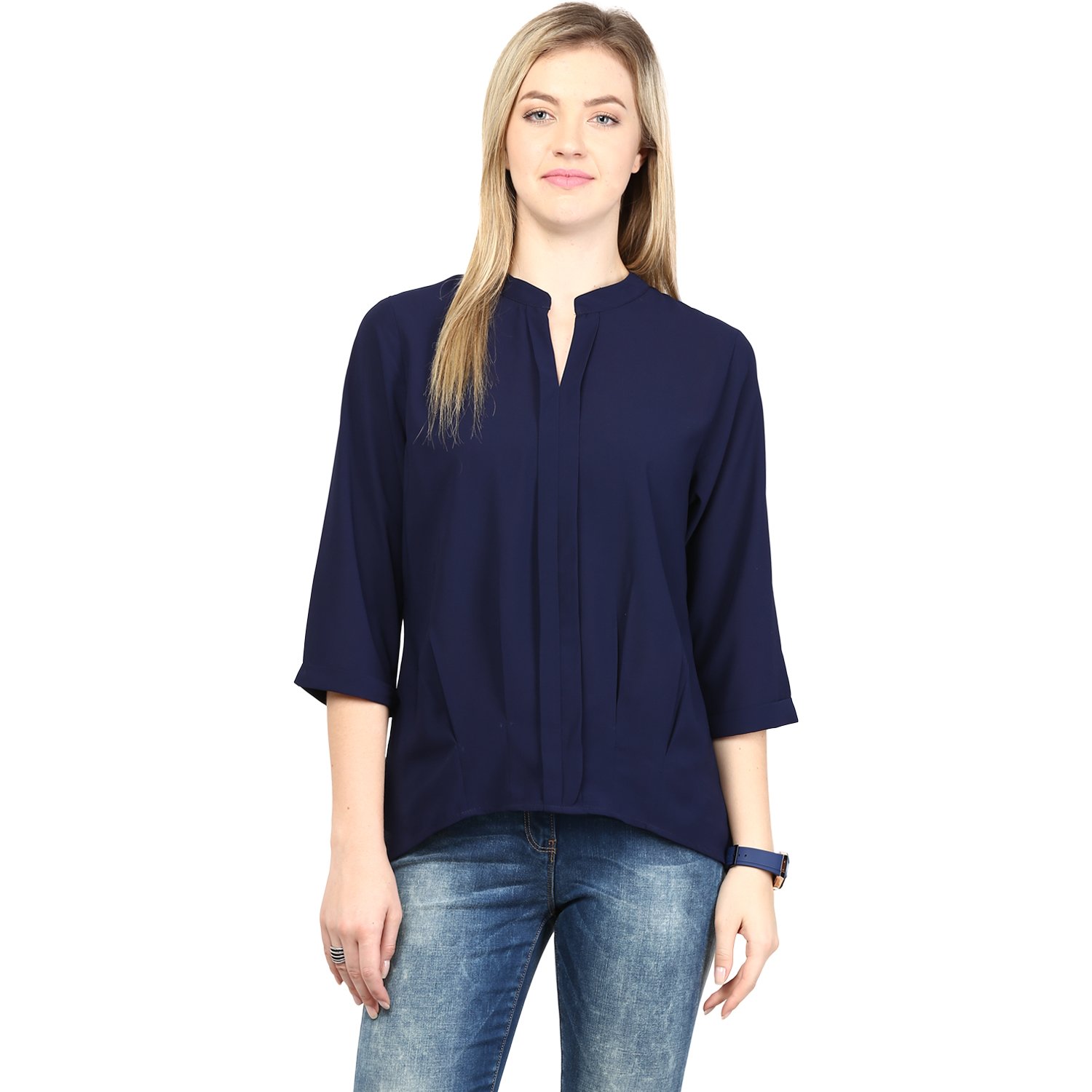 rare women navy blue georgette top (ep1032)