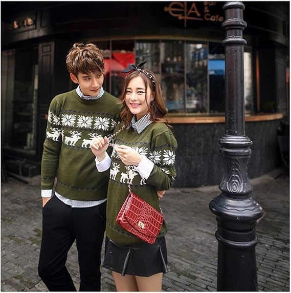 Amazon Co Jp カップル ペアルック ペア 秋冬用 毛糸のセーター お揃い カップル 服 部屋着 カップル ウエア レディース メンズ バイカラー切り替えデザイン 誕生日 結婚祝い ご夫婦 プリント 鹿 シカ クリスマス M エメラルドグリーン 服 ファッション小物