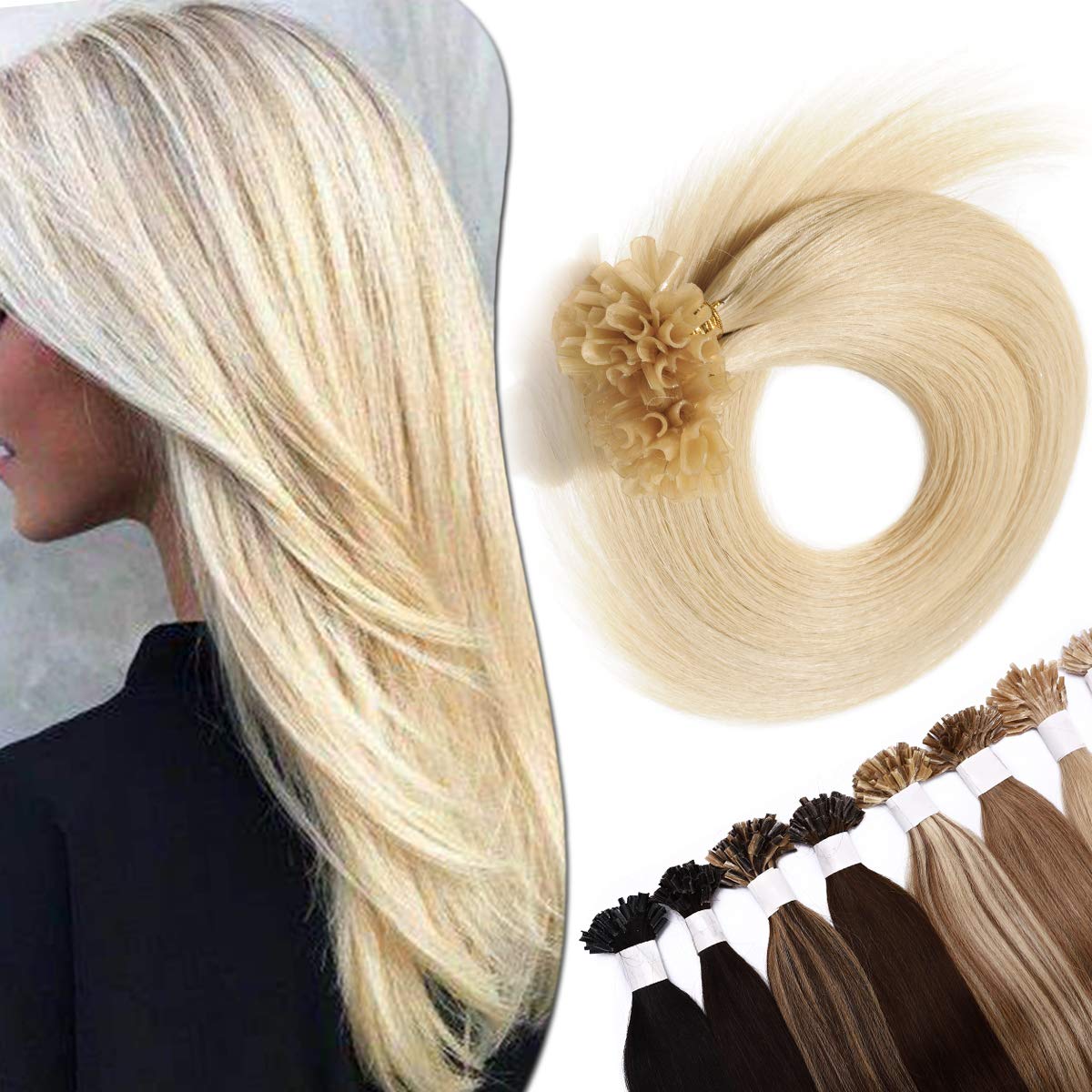14 inch SEGO Pre Bonded Human Hair Extensions [0.5g*100 Strands] #60 Platinum Blonde Keratin Nail U Tip 100% Remy Real Invisible Straight (50g)