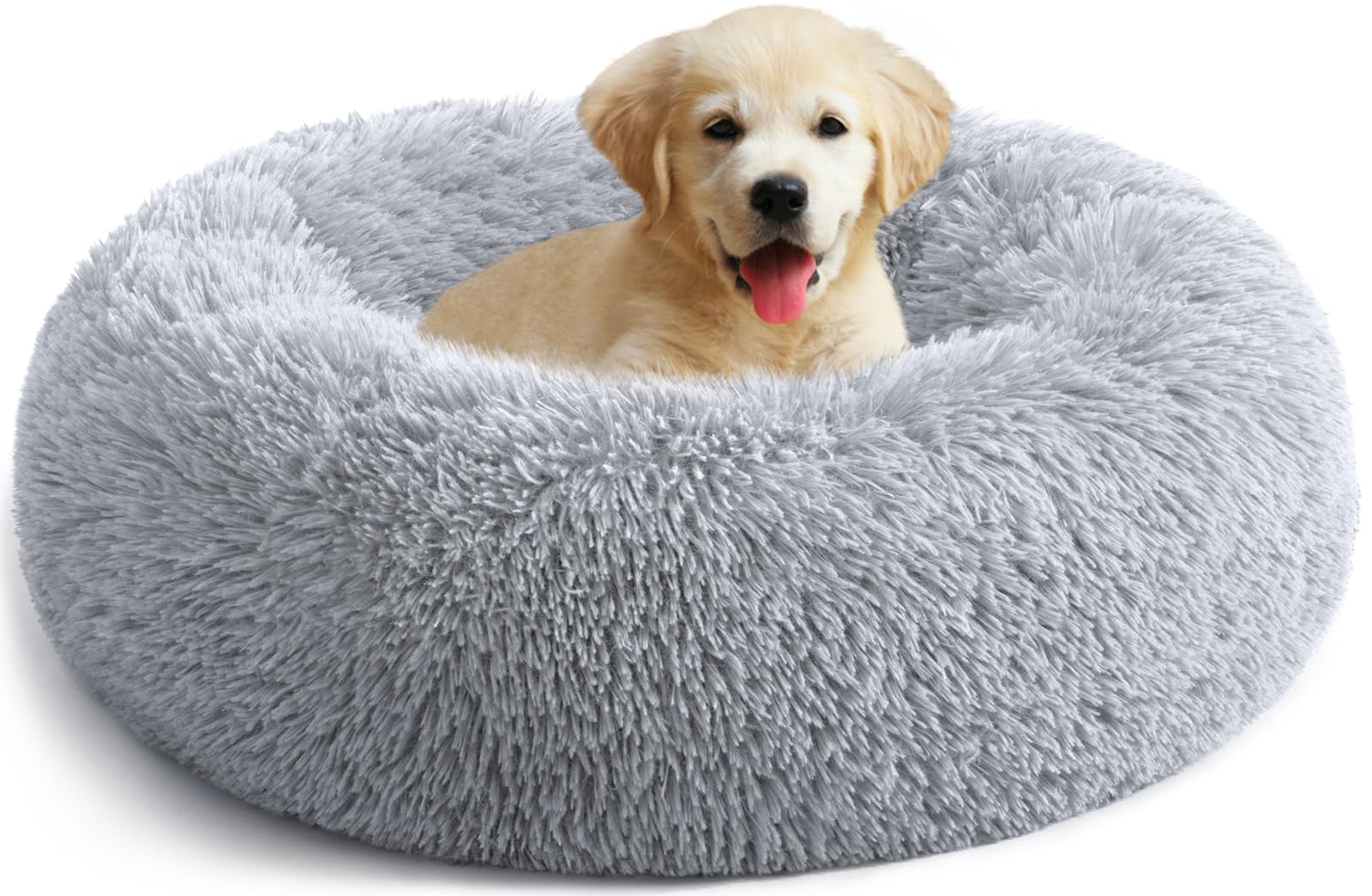 YOJOGEE Calming Donut Dog Bed for Medium Small Dogs Cats, Fluffy Anti Anxiety Dog Beds Washable Puppy Bed Non-Slip Plush Cuddler Warming Round Faux Fur Pet Bed — image 1