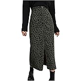 Floerns Women's Leopard Print Corduroy Skirts High Waisted Split Front Cheetah Pencil Midi Skirt