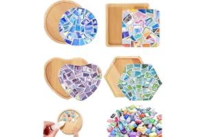 A&H ZIER 4 Sets DIY Mosaic Kits for Adults with Wooden Coasters, Mixed Color Glass Mosaic Tiles Craft Kits for Adults Women, Complete Mosaic Coaster Making Kit for Home Decor Gifts (4, Rainbow Colors)