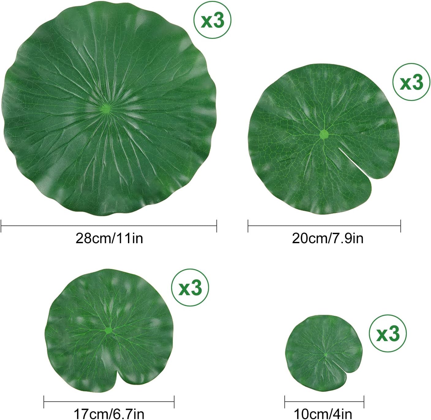 WILLBOND 12 Pieces 4 Kinds Artificial Lotus Leaves Floating Foam Ornament Lily Pads Foliage Pond Decor Water Lily Leaves for Patio Koi Fish Pond Pool Aquarium Decoration - Image 4