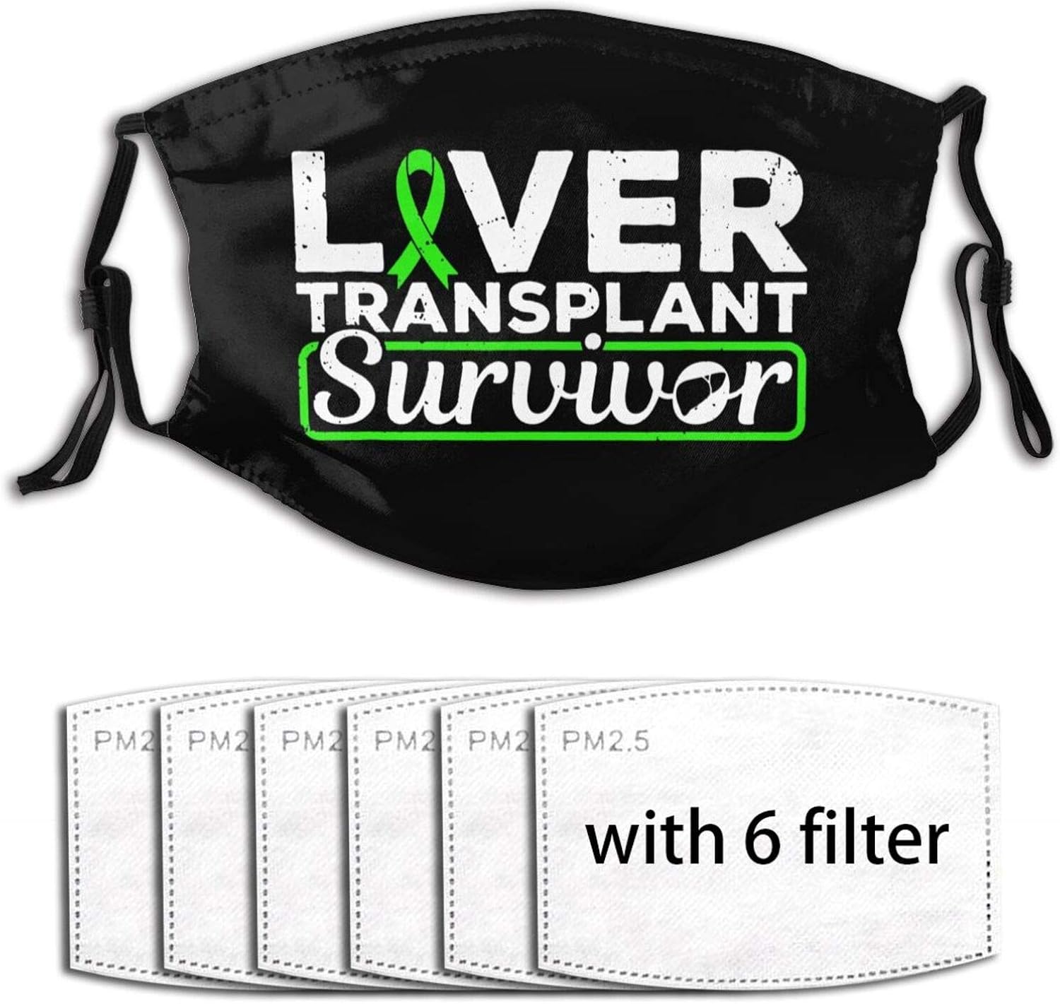 Liver Transplant Survivor Green Ribbon Dust Mask Mouth Face Breathable