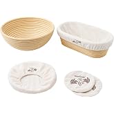 HopeSpark Banneton Sourdough Proofing Basket Kit, 9" Round and 10" Oval Proofing Basket with Liners & Covers, Bread Baking Su