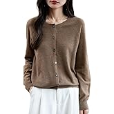 Ciovkis Women's Merino Wool Blend Cardigan Crew Neck Fall Winter Long Sleeve First-Line Ready to Wear Seamless Knit