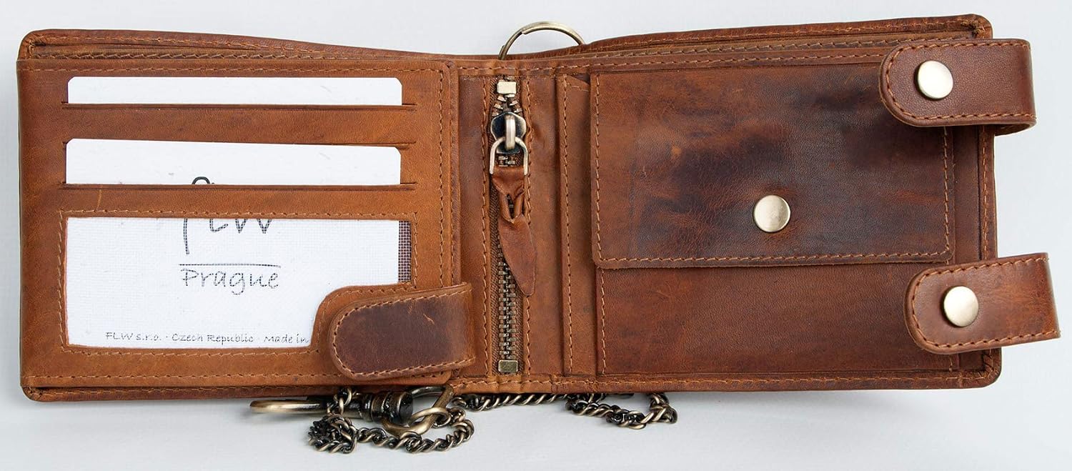 FLW Natural Leather Biker's Pure Leather Wallet with Metal Chain withou Any Logos or Markings, Brown - Image 4
