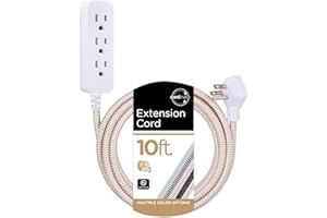 Cordinate 3 Outlet Power Strip Surge Protector Indoor Extension Cord 16 Gauge 245 Joules 10 Ft 3 Prong Braided Extension Cords Flat Extension Cord ETL Listed Brown 37916
