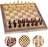Jsdoin 3 in 1 Chess Set 15.3x15.3 in Wooden Travel Folding Kit