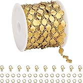 UMAOKANG 13 Feet Gold Plated Jewelry Chain on Spool, Stainless Steel Circle Chains for Jewelry Making