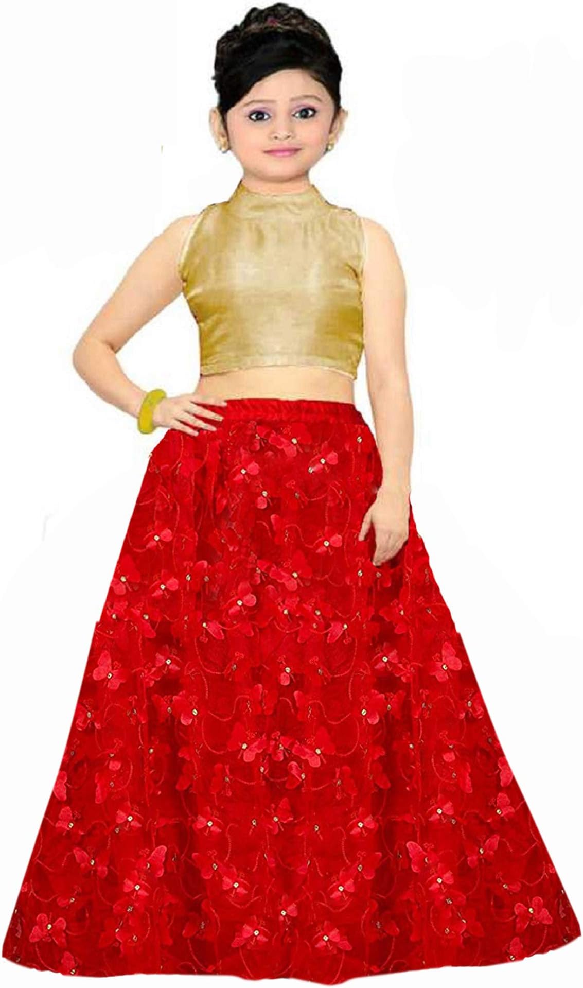 Girl's Satin Semi-stitched Lehenga Choli