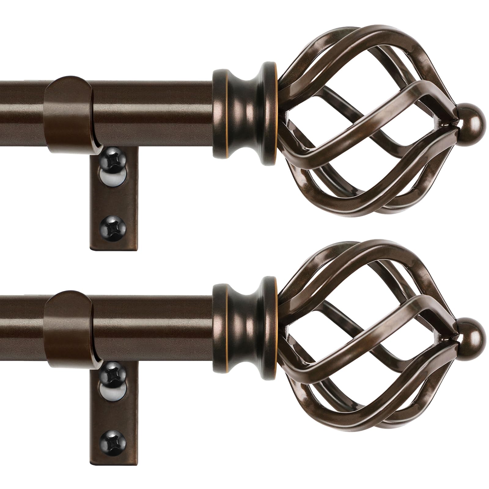Photo 1 of **MISSING PARTS***KAMANINA 2 Pack Curtain Rods 32 to 58 Inches (2.6-4.8ft), 3/4 Inch Curtain Rods for Windows Splicing Adjustable Single Drapery Rod with Twisted Cage Finial, for Indoor and Outdoor, Bronze