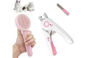 LIFMEGIK 3PCS Pink Cat Grooming Kit, Nail Clipper Trimmer and Nail File (Not Included 3PCS LR44 Button Cells), Brush for Shedding, Comb for Long Haired Cats, Gifts for Cat Lover