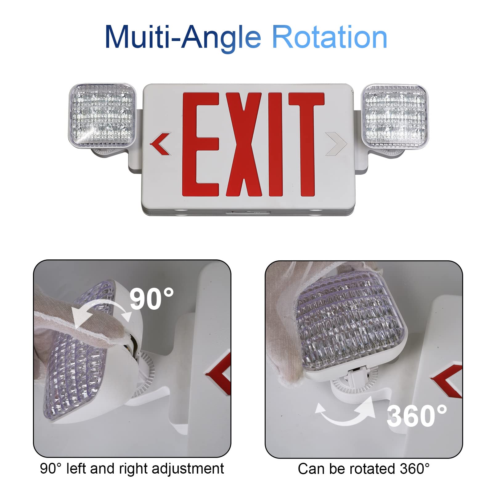 TANLUX Red Exit Sign with Emergency Lights, LED Emergency Exit Light with Battery Backup, UL Listed, AC 120/277V, Commercial Emergency Lights Combo for Business - 1 Pack