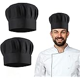 2 Pack Chef Hats for Adult, Adjustable Elastic Adult Black Tall Chef's Hat Bakers Kitchen Cooking Caps, Reusable Washable Polyester Chef Cooking Hat for Kitchen, Hotel, Restaurant
