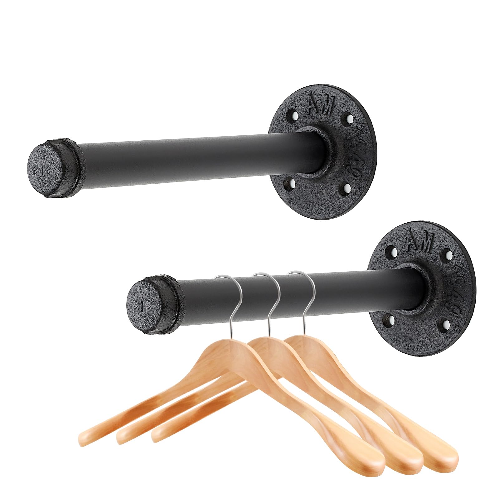 Photo 1 of Home Expert 8 Inch Black Industrial Pipe Floating Clothing Rack Wall Mounted, Heavy Duty Garment Rack for Hanging Clothes, Multi-purpose Hanging Rod for Closet Storage, 2 Pack