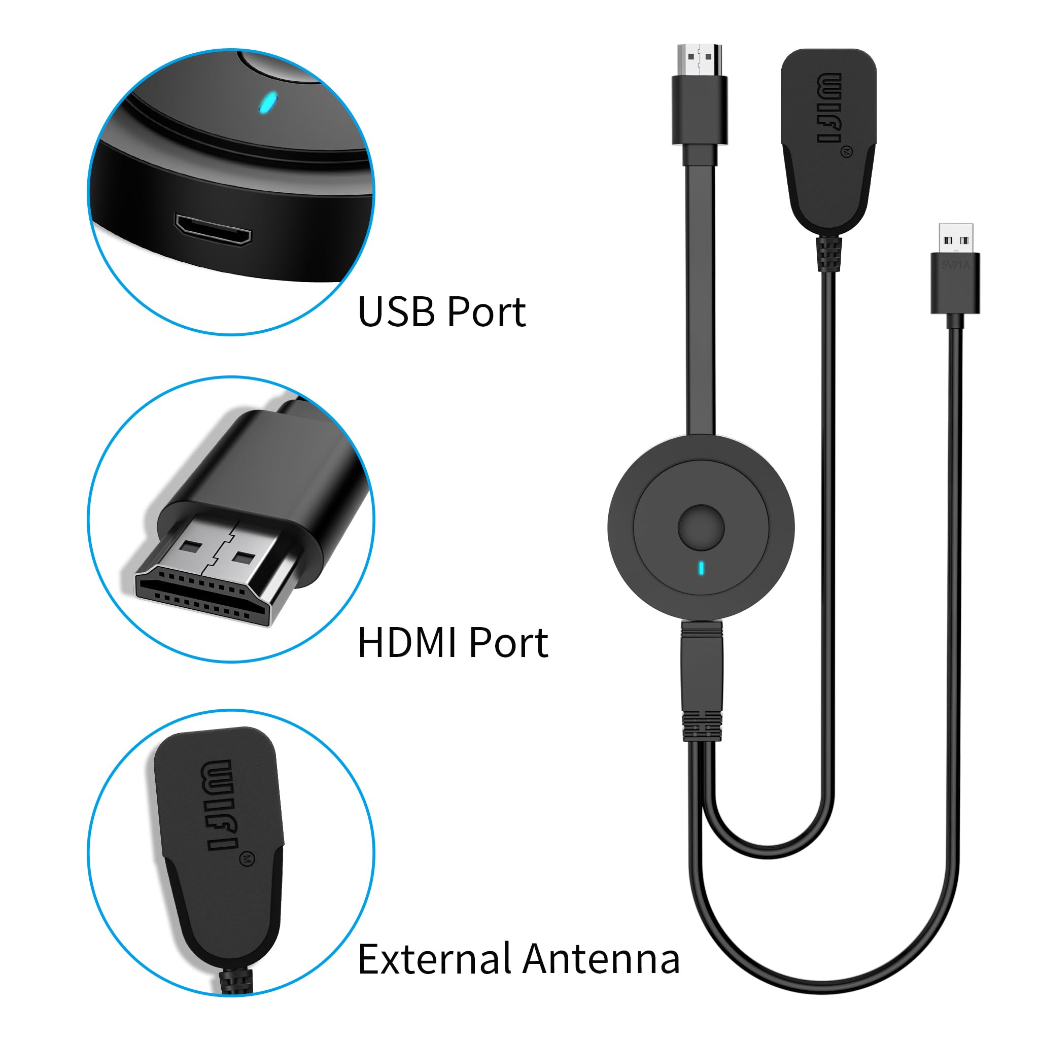 4K Wireless HDMI Display Dongle Adapter 1080P, WiFi Casting Movies, Shows Receiver for i-Phone, i-Pad, Android, Tablet, Laptop, Window to HDTV/Monitor/Projector, Compatible Miracast, Air Play, DLNA