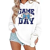 FASHGL Game Day Football Sweatshirt Women: Funny Football Graphic Hoodie Sunday Funday Pullover Hoodies Long Sleeve Tops