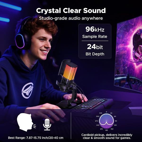 UGREEN USB GAMING MICROPHONE FOR STREAMING & VOICE CHAT, 24BIT/96KHZ CONDENSER MIC WITH QUICK MUTE, ZERO-LATENCY MONITORING, POP FILTER, SHOCK MOUNT, & RGB LIGHT FOR PC, PS5, DISCORD, PODCASTS