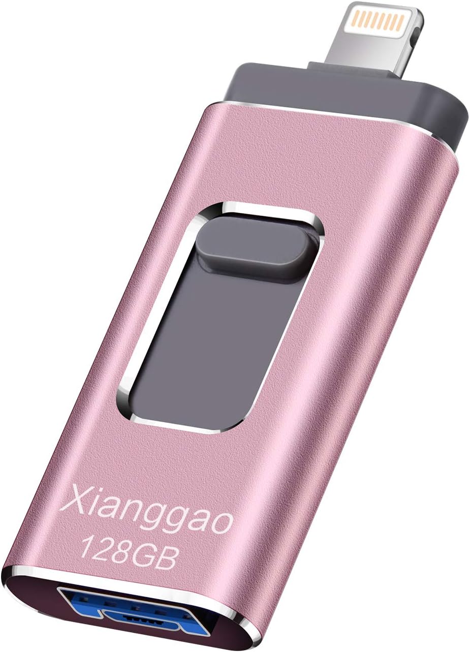iOS Flash Drive for iPhone Photo Stick 128GB Memory Stick XiangGao USB 3.0 Flash Drive Lightning Memory Stick for iPhone iPad Android and Computers (Silver-128GB1)