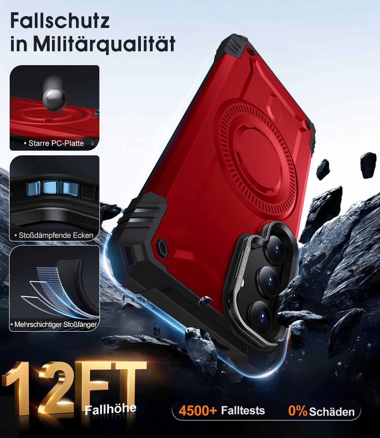 AOUIA Samsung Galaxy S24/S25 Hülle mit MagSafe Kompatibilität, Eingebauter Ständer und Militärischer Schutz - Magnetische Handyhülle in Rot 5