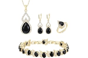 Mayfox Bridal Cubic Zirconia Open Ring Bracelet Necklace Dangle Earrings Set, Waterdrop Oval Birthstone Wedding Jewelry Set for Bride, Valentine's Day/Mother's Day/Thanksgiving/Christmas/Birthday Gifts for Girlfriend/Lady/Wife/Mother