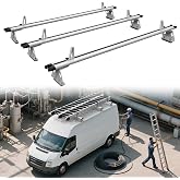 Vanhoxcci Aluminum Van Roof Rack Fit for Ford Transit, RAM ProMaster, NV | 800 LBS Capacity, Cargo Van Ladder Rack w/Ladder Guides, 3 Bars 63", White