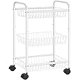 SONGMICS 3-Tier Metal Rolling Cart, Storage Cart with Removable Baskets, Utility Cart with Wheels and Handle, for Kitchen, Bathroom, Laundry Room, White UBSC003W01
