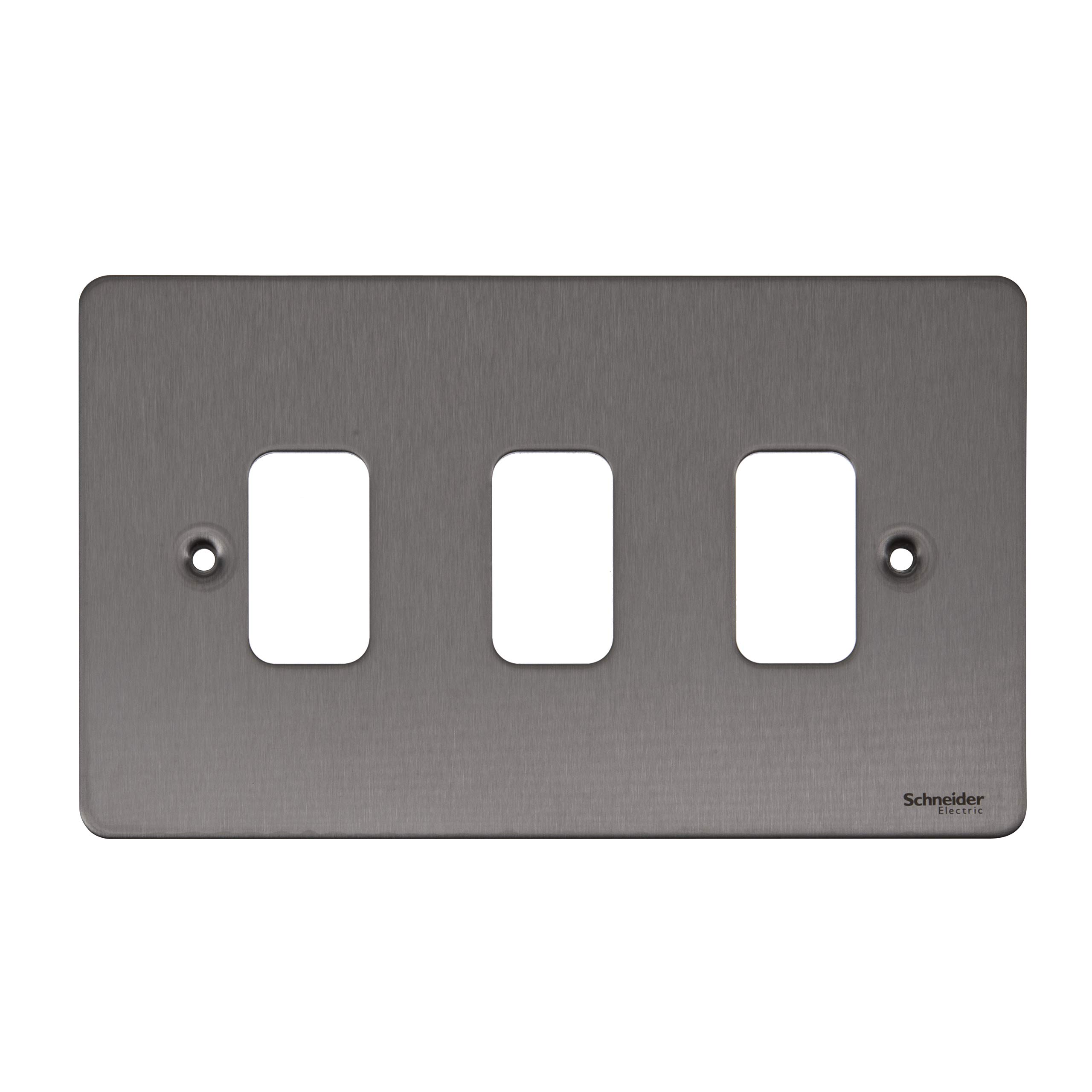 Schneider Electric Ultimate Flat Plate - 3 Gang Grid Faceplate, with Mounting Frame, GUG03GSS, Stainless Steel, Pack of 5