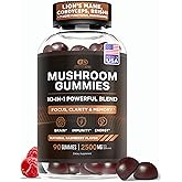 Effective Nutra Mushroom Gummies 2500mg - 10in1 Lion’s Mane, Reishi, Chaga, Cordyceps & More - Focus, Clarity, Memory, Immunity, Energy - Natural Raspberry Flavor, Vegan, Made in USA (90 Count)