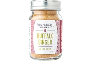 Burlap & Barrel Buffalo Ginger - Spicy, Fruity and Intense Heirloom Ginger Powder with a Bite - Add to Stir Fries, Soups, and Teas - Mother's Day Gift Ideas - Kitchen Gift for Cooks - 1.8oz Glass Jar