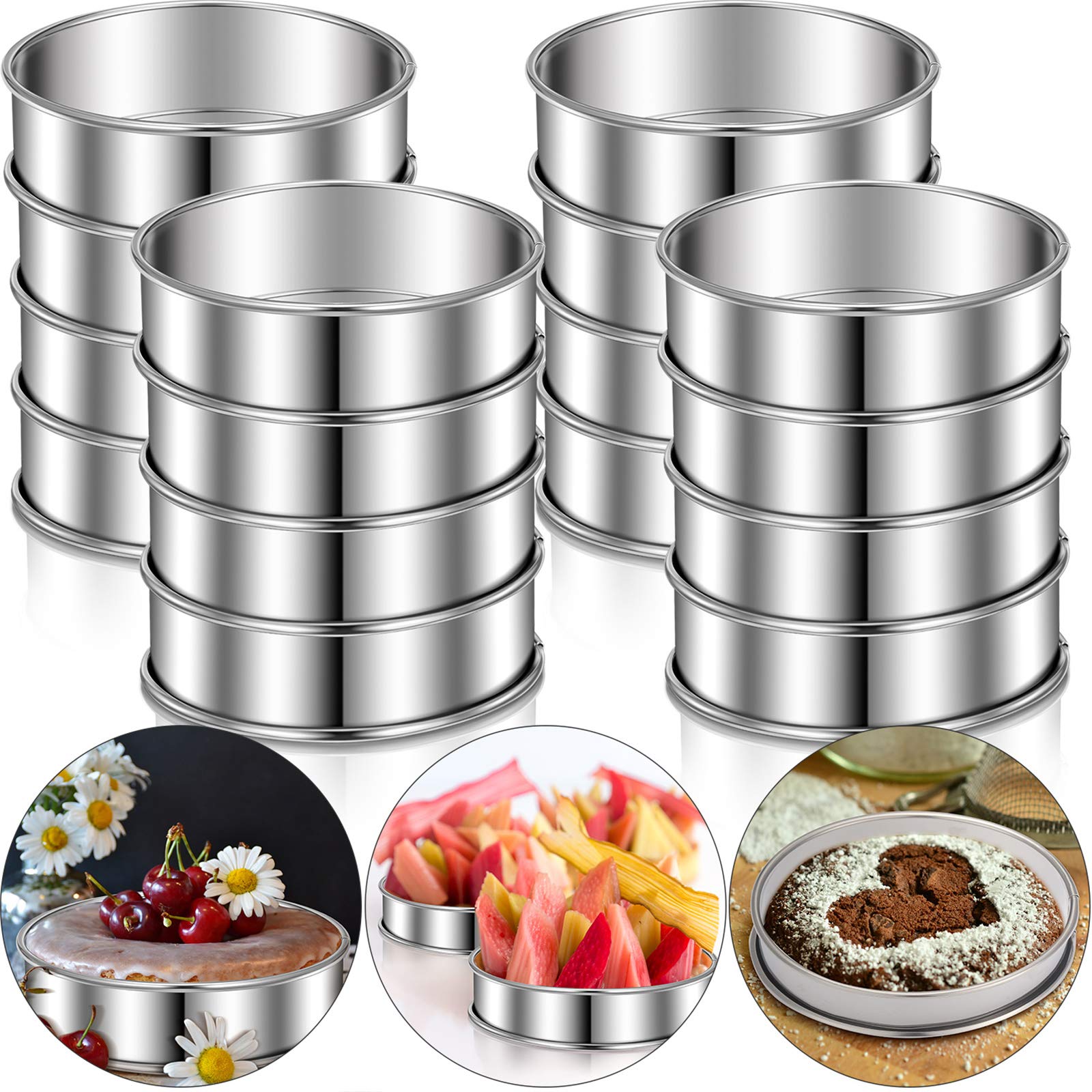 Boao 16 Pieces Crumpet Rings English Muffin Rings Double Rolled Tart Rings Stainless Steel Muffin Rings Round Muffin Tart Ring Molds for Home Baking