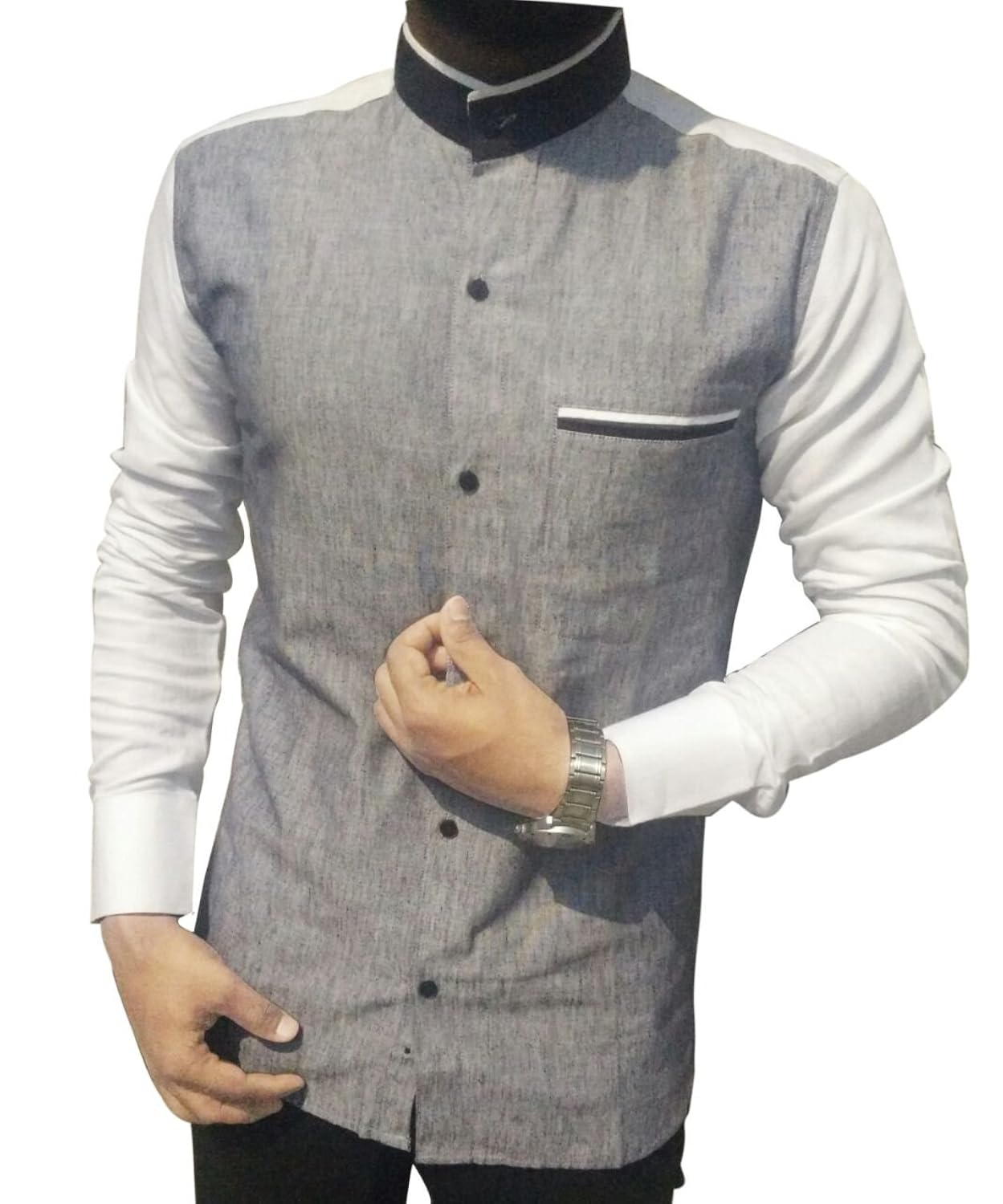 generic men's cotton shirt (grey white)